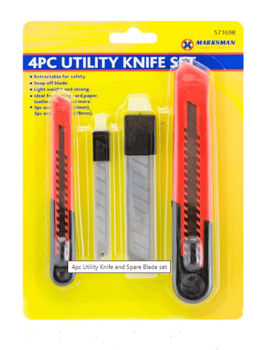 4pc Utility Knife and Spare Blade set 57169C 1 Knife and Blade