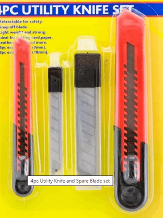 4pc Utility Knife and Spare Blade set 57169C 2 Knife and Blade