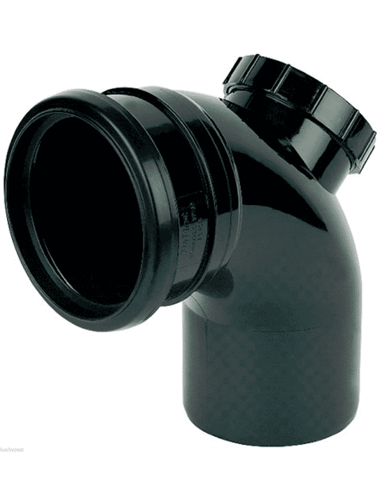 4inch 110MM Push Fit 90 Degree Single Socket Access Bend- Black Soil Pipe and Ring Seal Fittings SKU 7-SSELBB110-90DR Pipe