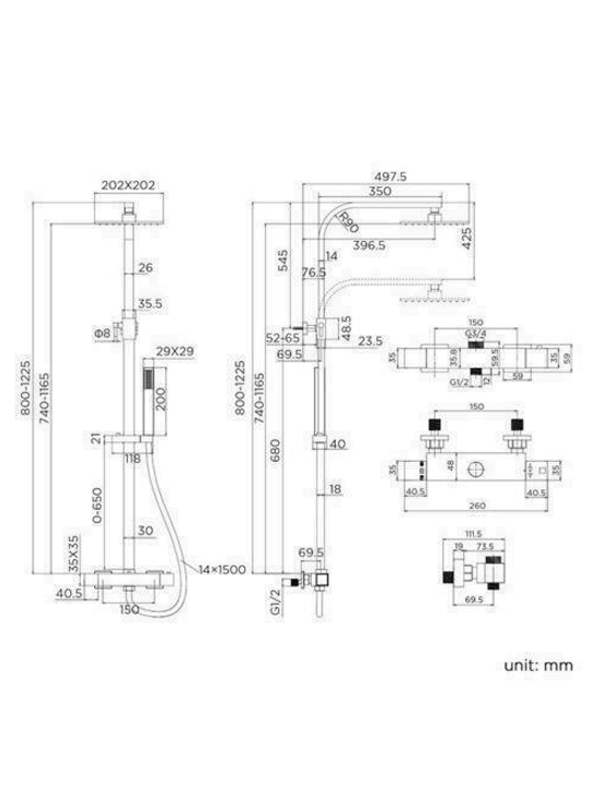 Square Thermostatic Bar Shower 7